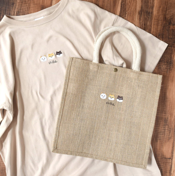 【夏の福袋】柴犬刺繍Tシャツ&サマーバッグセット《サンドベージュ》ジュートバッグ ビッグシルエット