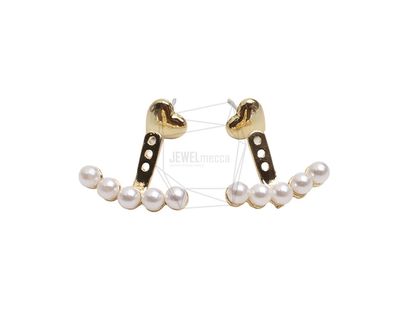 ERG-2686-G【1set】ハートパールピアス/Heart Pearl Post Earrings