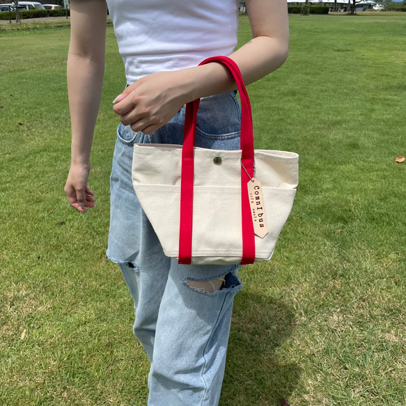 帆布mini tote bag kinari×red