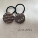 【22mm】花とボーダーの刺繍ヘアゴムセット(茶)