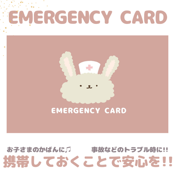 うさぎのEMERGENCY CARD 1枚(緊急連絡先)5.5cm×9cm