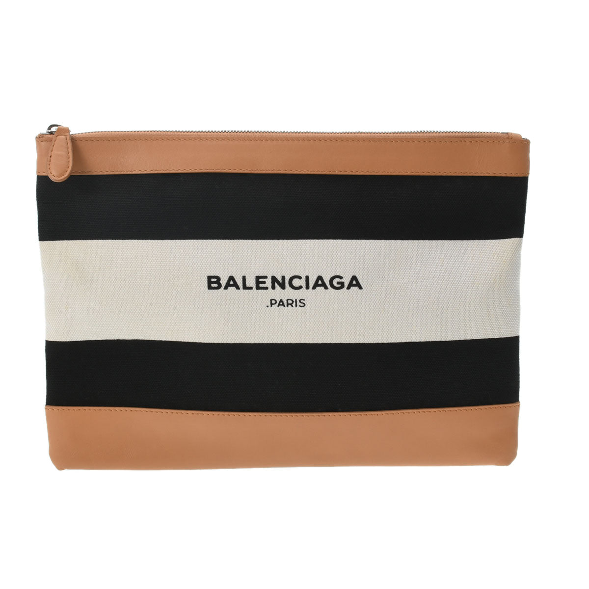 BALENCIAGA バレンシアガ ネイビークリップ ホワイト シルバー金具 420407 メンズ キャンバス クラッチバッグ Aランク 中古 