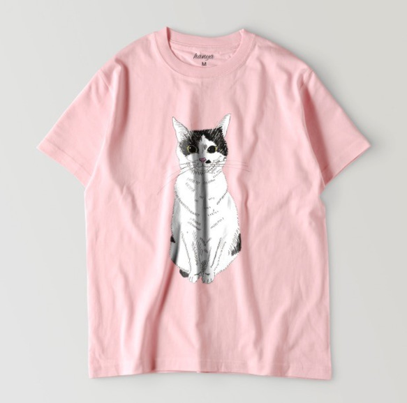 パステルカラー　Tシャツ　ユニセックス　みーこ　おすわり　Tシャツ　猫　白黒猫　ねこ　保護ねこ