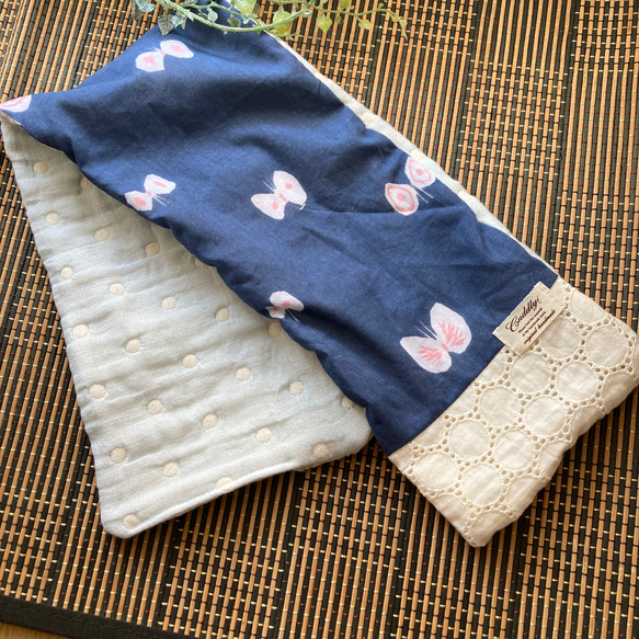 ⭐︎ハンドメイド　6重ガーゼストール　レースミナペルホネン♡ hana hane navy