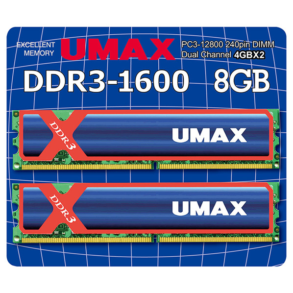 UMAX デスクトップ用メモリー(4GB×2) DDR3-1600 8GB JEDEC UM-DDR3D-1600-8GBHS