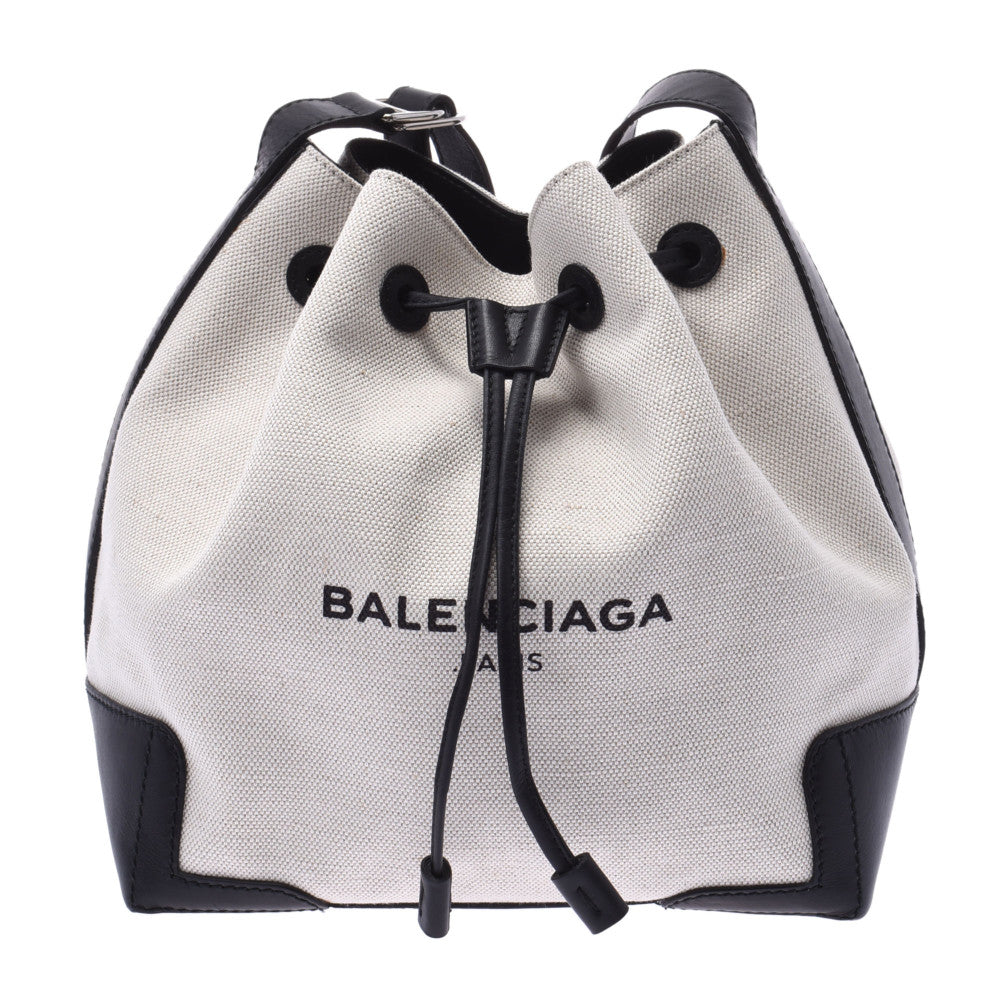 BALENCIAGA バレンシアガ ネイビーバケット ナチュラル/黒 409000 レディース キャンバス/レザー ショルダーバッグ Aランク 中古 