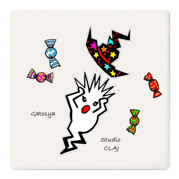 リトルゴーストのガトーシャ：白雲石コースター（スクエア）