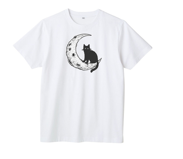 猫＆ムーン柄　半袖tシャツ 男女兼用　綿100%