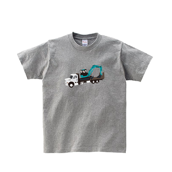 乗り物Tシャツ-フラッドベッドトラックとショベルカー