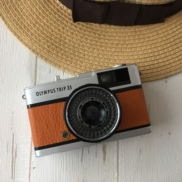 【完動品】レトロなフィルムカメラ　オリンパスTRIP35 マリーゴールド色の本革【ただいまフィルム１本プレゼント】