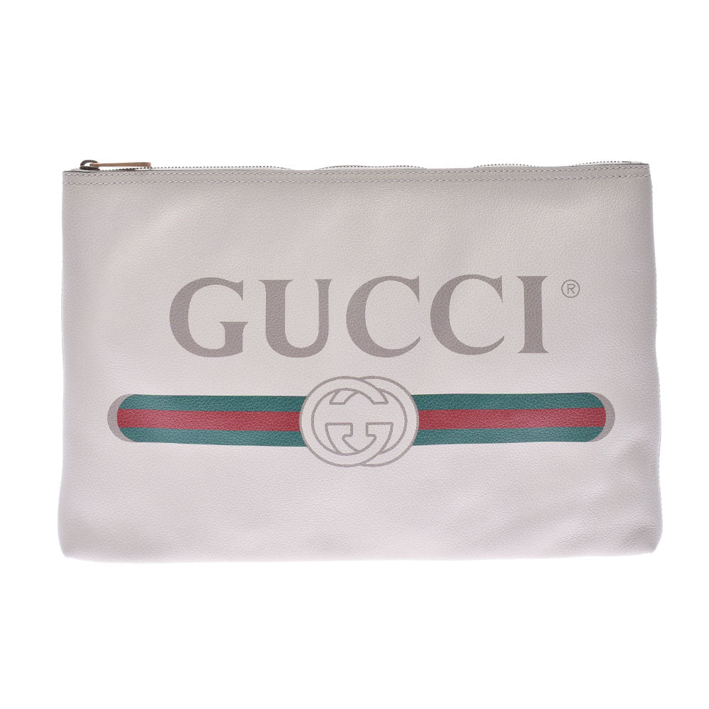 GUCCI グッチ ポートフォリオ ロゴプリント オフホワイト 500984 ユニセックス レザー クラッチバッグ 未使用 