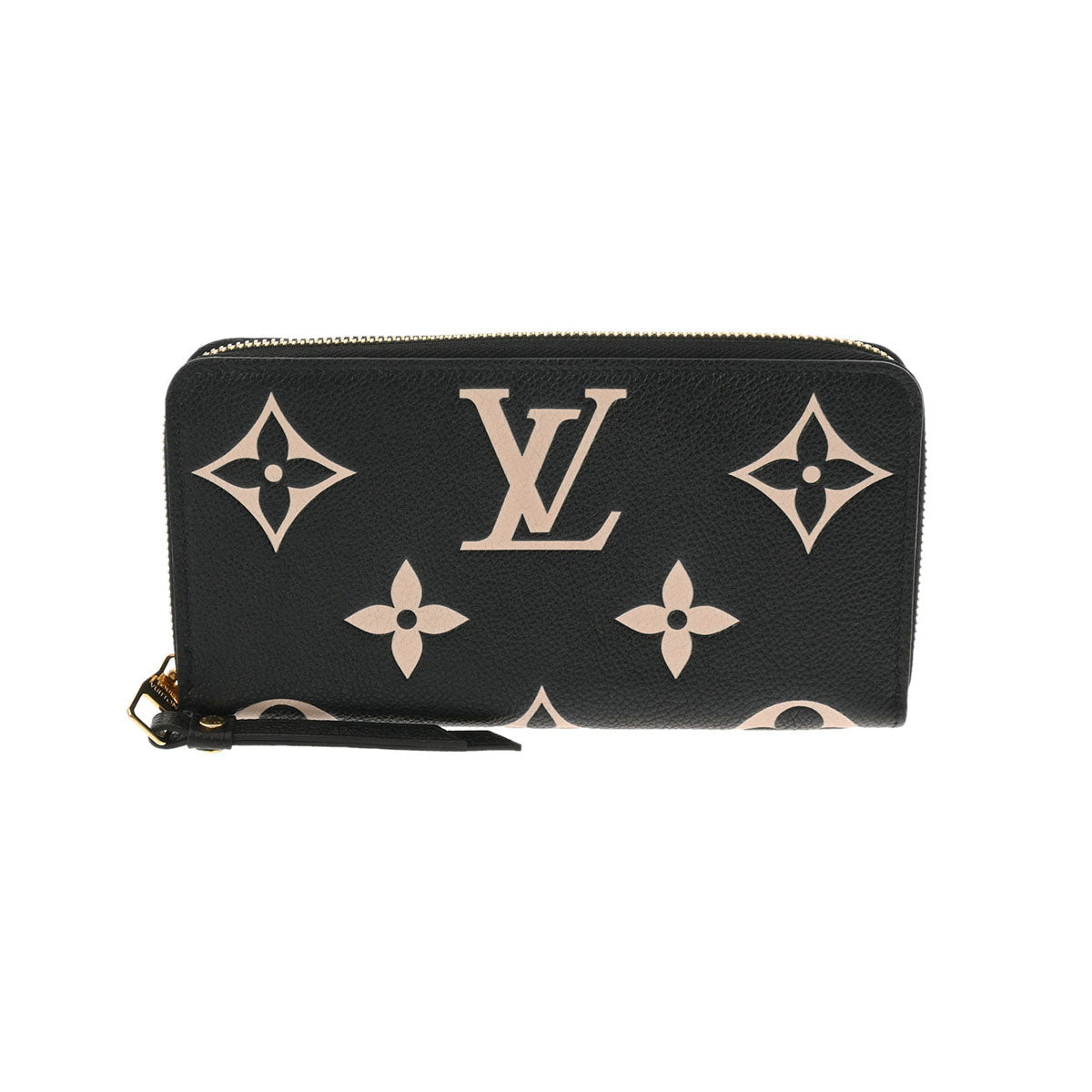 LOUIS VUITTON ルイヴィトン モノグラムアンプラント バイカラー ジッピーウォレット ブラック/ベージュ M80481 レディース レザー 長財布 Aランク 中古 