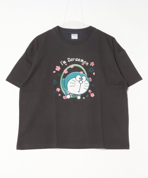 【Doraemon/ドラえもん】天竺 和柄プリント半袖クルーネック  ワイド型Tシャツ