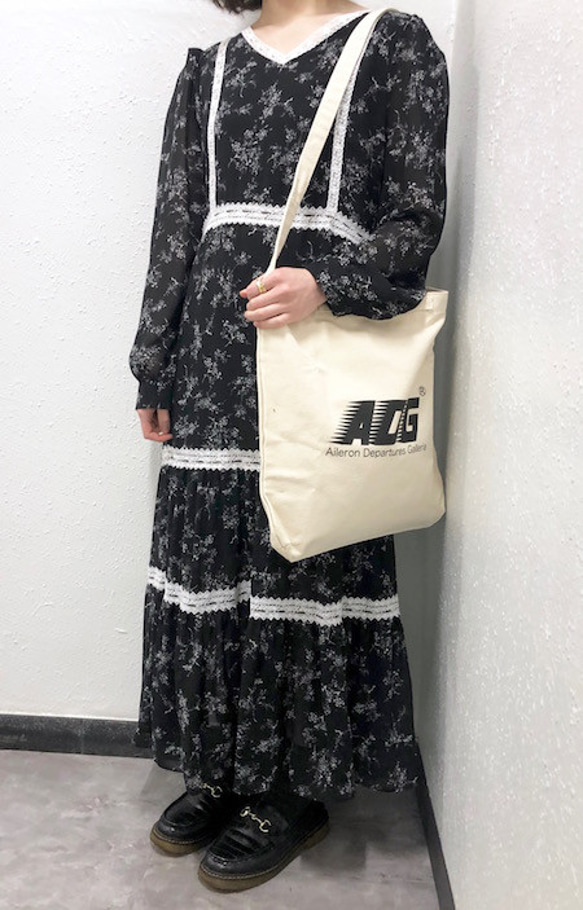 Flower Botanical Chiffon Long Onepiece（black） ブラック 黒 ストリート