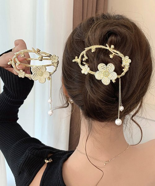 パール 花 バンスクリップ ヘアクリップ バレッタ まとめ 髪留め ヘアアレンジ アクセント レディース パーティー飾り