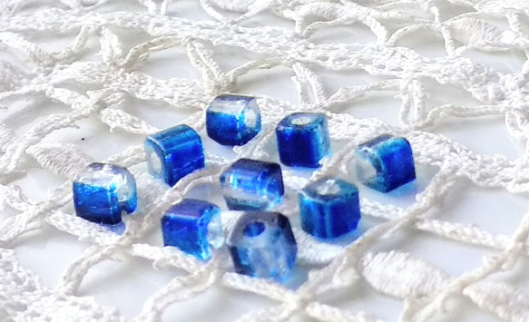 ヒビ　歪み　青　Czech Glass Beads10個