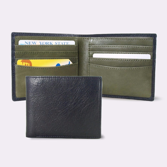 Montage Leather Bi-fold Compact Wallet - Black/Green