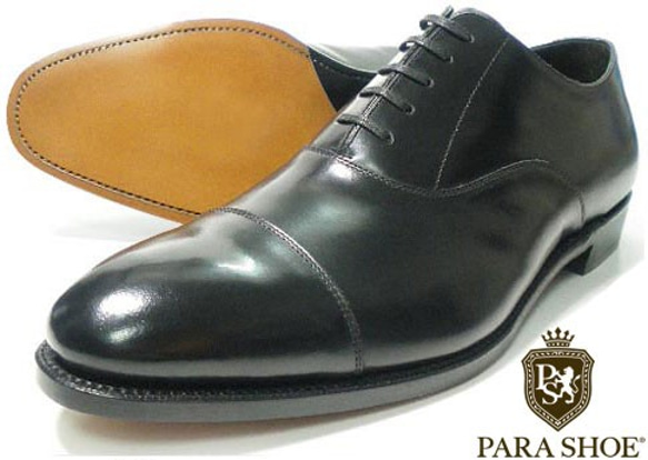 PARASHOE 革底 内羽根ストレートチップ ビジネスシューズ 黒 ワイズ2E（EE）［PS001-BLK］