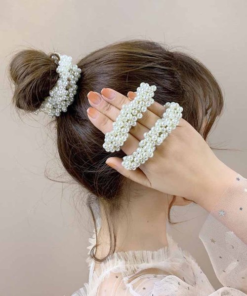 ヘアゴム パール バブル シンプ ブレスレット ビーズ ヘア留め ヘアアクセサリー 髪飾り 上品 パーティー飾り