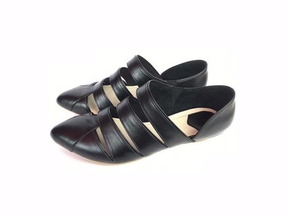 [The Deep] Pannychia - Black Leather Handmade sandals