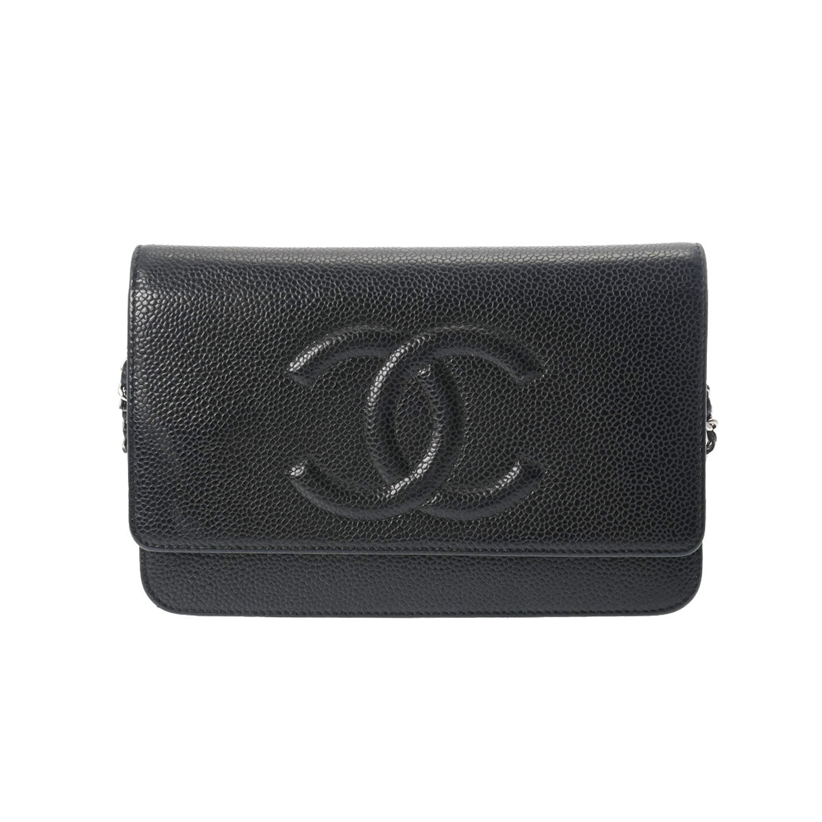 CHANEL シャネル チェーンウォレット 19cm ココマーク 黒 シルバー金具 A48654 レディース キャビアスキン ショルダーバッグ Bランク 中古 