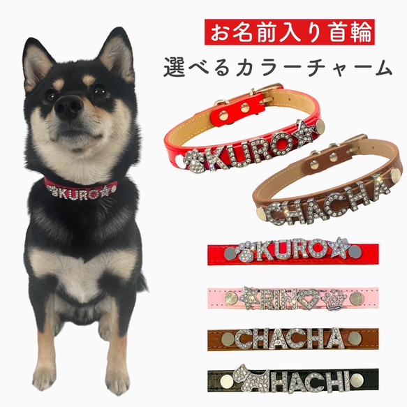 キラキラ アルファベット 首輪 ペット用品 S M L 名前入り アクセサリー グッズ 犬 猫