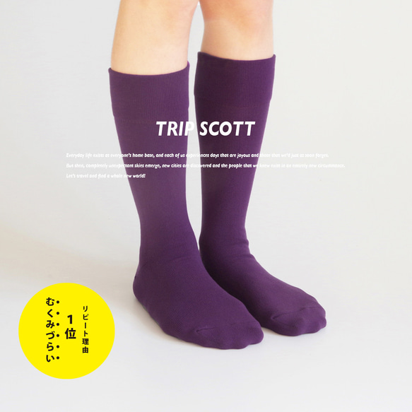 キナリノ掲載 紫 パープル 靴下 カラーソックス フィット「TRIP SCOTT」 丈夫 速乾 カジュアル