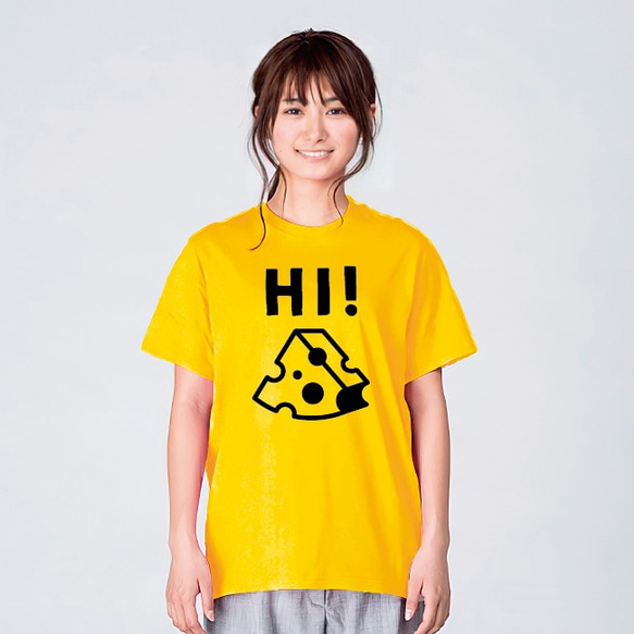 ハイ！チーズ Tシャツ レディース おしゃれ イエロー 夏 大きいサイズ 綿100% 160 S M L XL