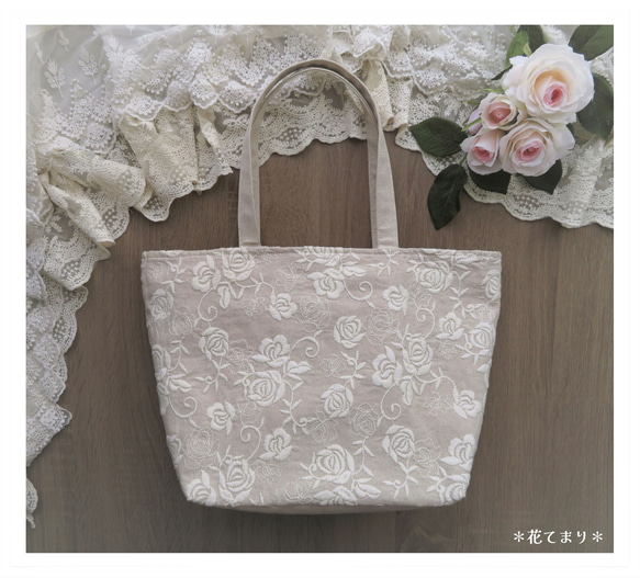 YUWA 薔薇の刺繍 コットンリネンのトートバッグ