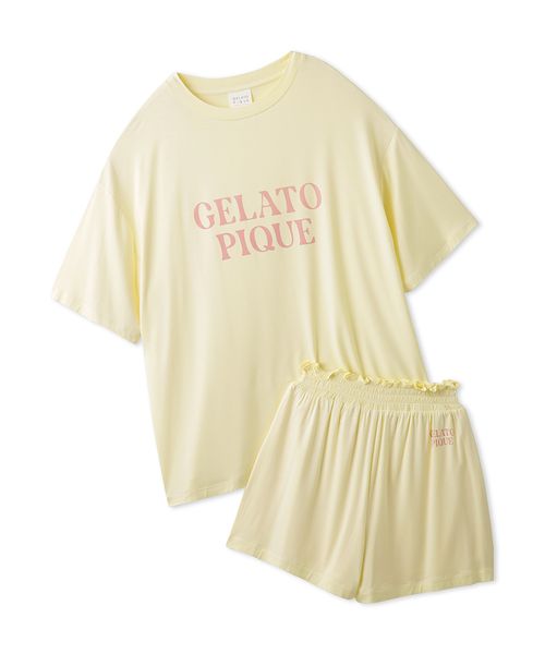 gelato pique/【接触冷感】カラフルレーヨンロゴTシャツ＆ショートパンツセット