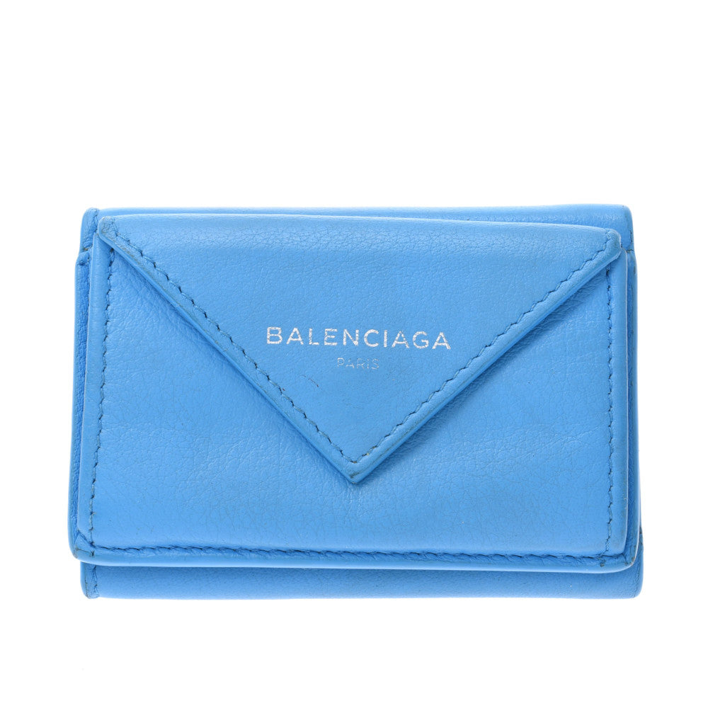 BALENCIAGA バレンシアガ ペーパーミニウォレット ブルー 391446 ユニセックス カーフ 三つ折り財布 Bランク 中古 