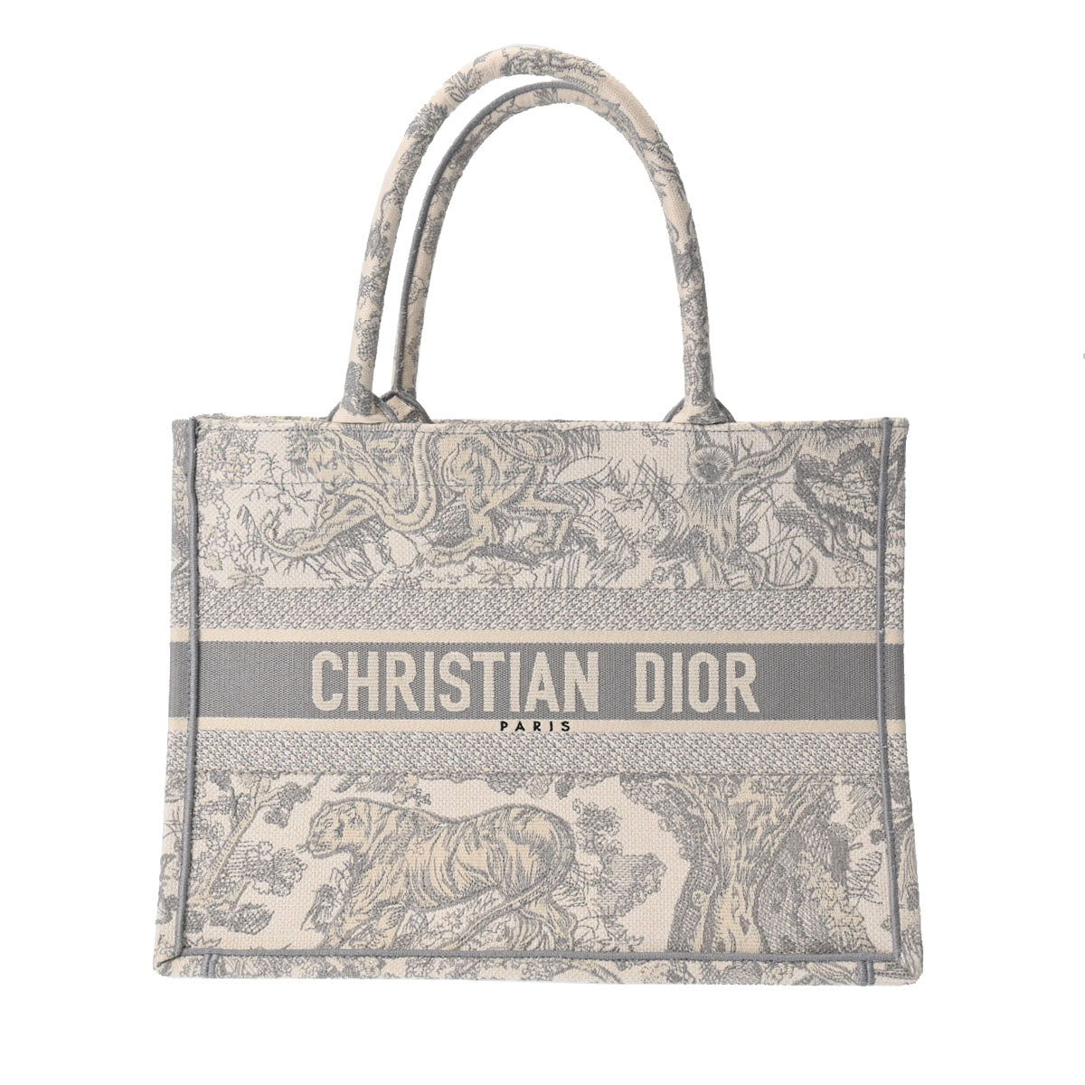 CHRISTIAN DIOR クリスチャンディオール ブックトート ミディアム グレー レディース ジャガード ハンドバッグ Aランク 中古 