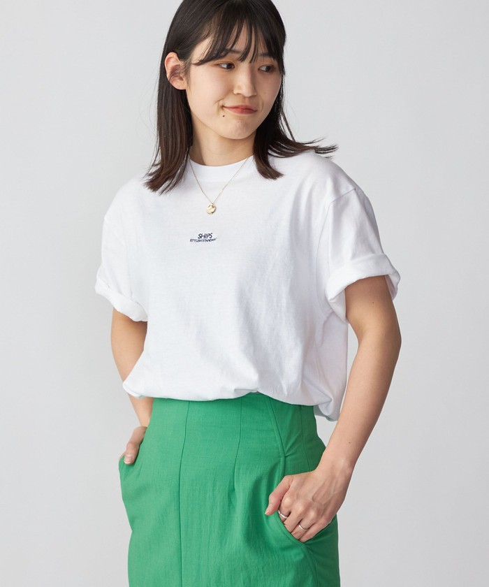 シップス　メン/*SHIPS: STYLISH STANDARD ミニ ロゴ 刺繍 Tシャツ