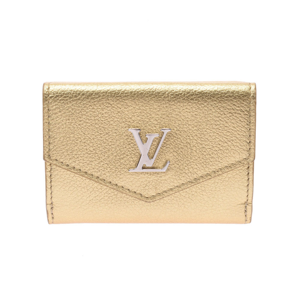 LOUIS VUITTON ルイヴィトン ポルトフォイユ ロックミニ ゴールド M69059 ユニセックス レザー 三つ折り財布 Aランク 中古 