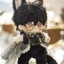 黑い髪25cmぬいぐるみ/ 黑い尻尾/ 黒いウサギの耳/ 手作りぬいぐるみ 25cm/ 換装可能