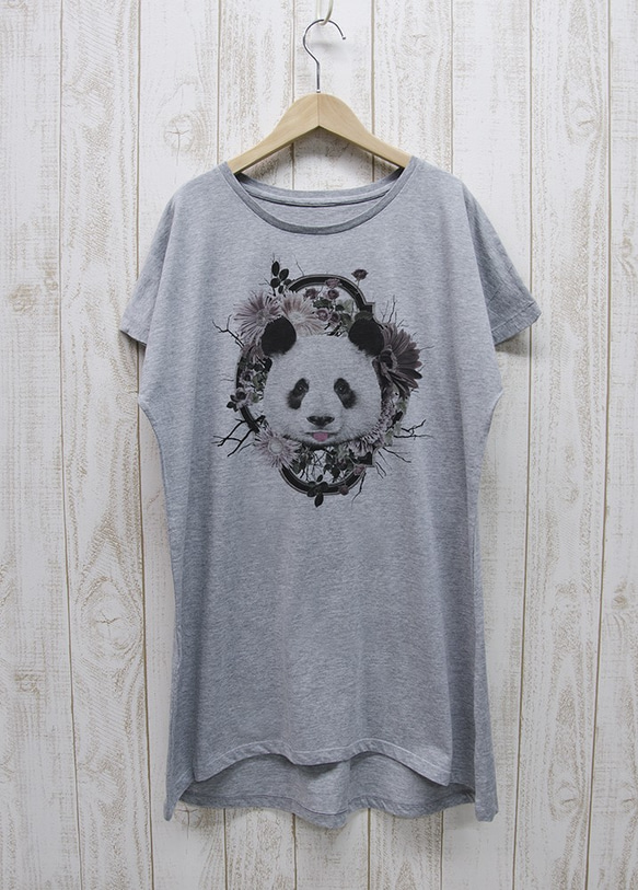 ronronPANDA ワンピースTee　Flower Frame（ヘザーグレー） / R025-O-GR