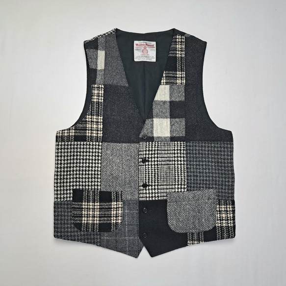 ハリスツイード パッチワーク ベスト モノトーン系 Harris Tweed Patchwork waistcoat