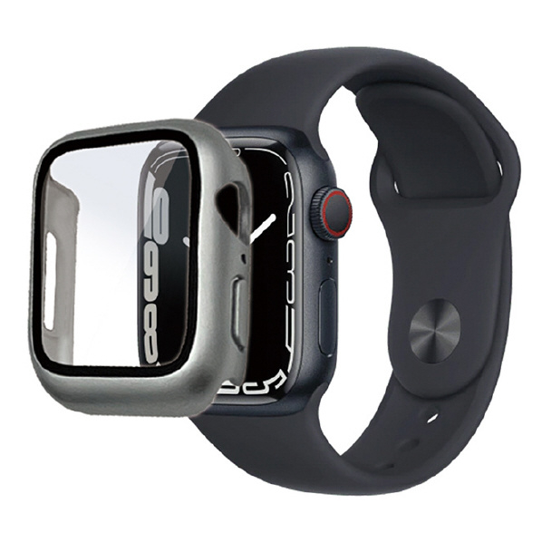 ラスタバナナ Apple Watch Series 8/7(41mm)用ガラス+PC一体型ケース シルバー GHB3741AW41