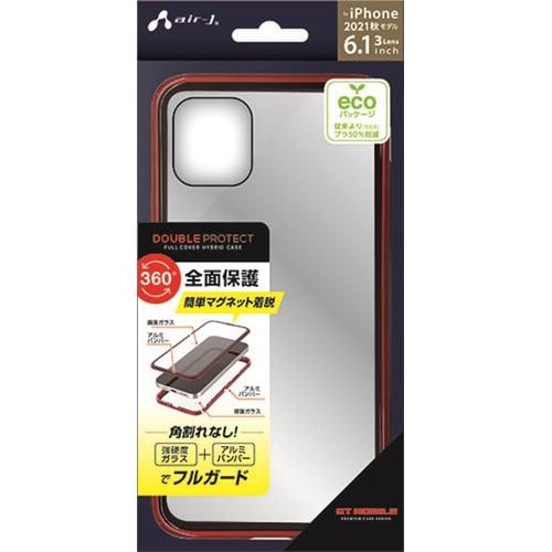 エアージェイ AC-P21-FC RD iPhone 13 2眼 耐衝撃全面保護マグネット装着ケース レッド