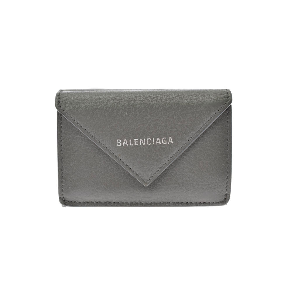 BALENCIAGA バレンシアガ ペーパーミニウォレット グレー 391446 レディース カーフ 三つ折り財布 Bランク 中古 