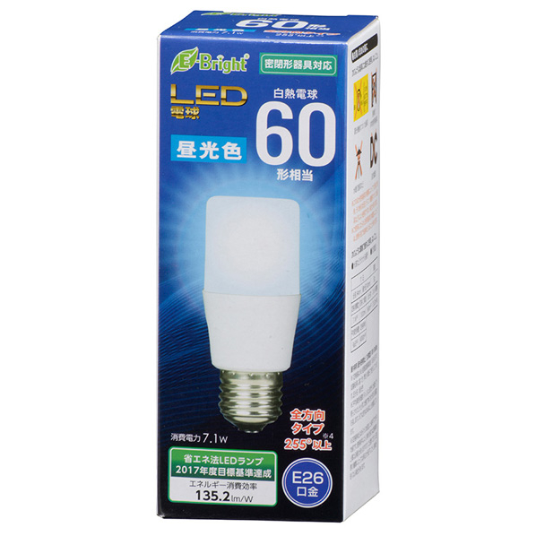 オーム電機 LED電球 E26口金 全光束960lm(7．1W T形 全方向タイプ) 昼光色相当 LDT7D-G AG20