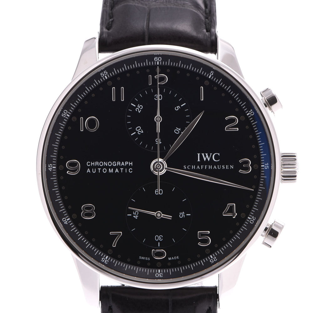 IWC SCHAFFHAUSEN アイダブリューシー シャフハウゼン ポルトギーゼ クロノ IW371447 メンズ SS/革 腕時計 自動巻き 黒文字盤 Aランク 中古 