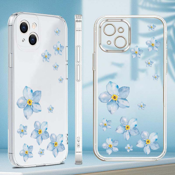 iPhone スマホケース ブルーの花 スマホカバー クリア iPhoneSE/iPhone12mini/iPhoneX