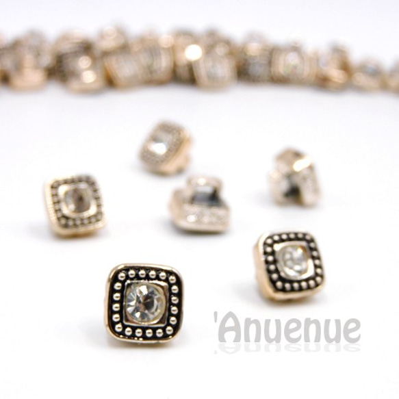 ミニシャンクボタン 10mm【 Square retro rhinestone / Black 】10個