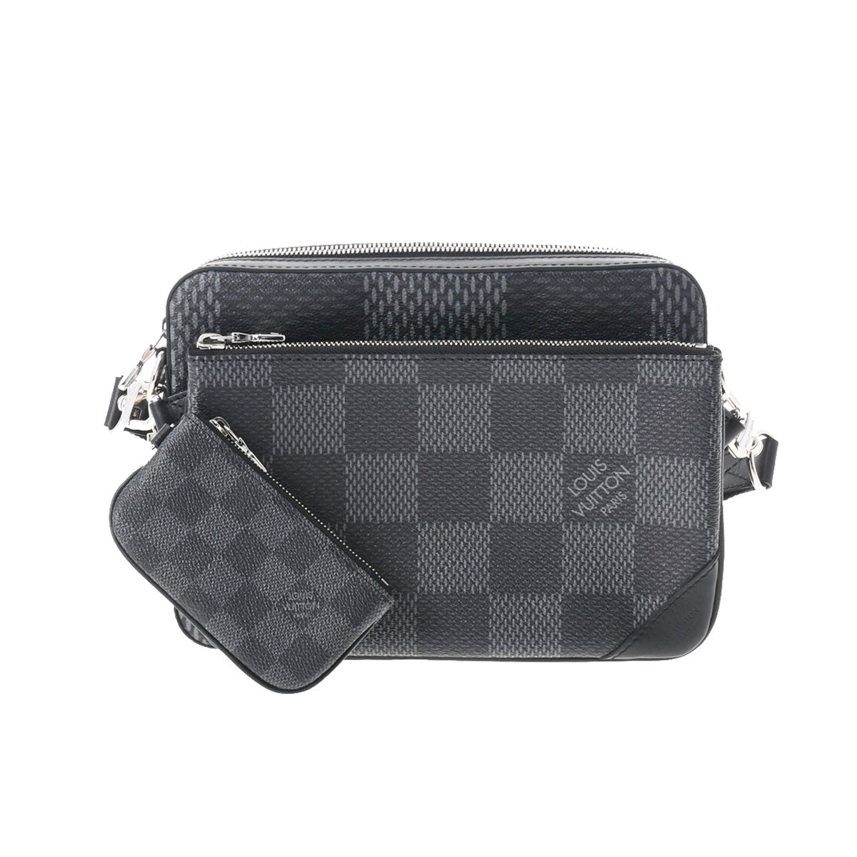 LOUIS VUITTON ルイヴィトン ダミエ グラフィット 3D トリオメッセンジャー 黒/グレー N50017 メンズ ダミエグラフィット 3D キャンバス ショルダーバッグ 新同 中古 