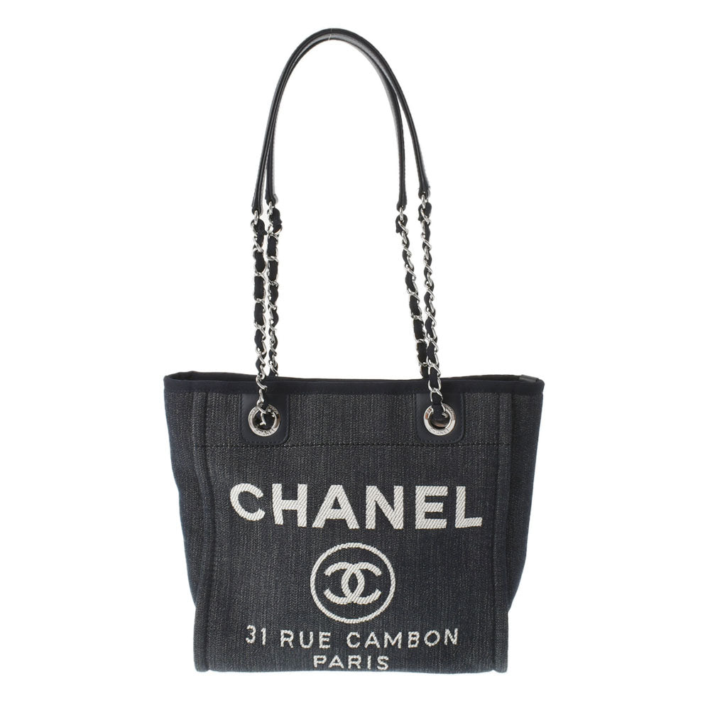 CHANEL シャネル ドーヴィル トート PM 青 シルバー金具 レディース デニム トートバッグ Aランク 中古 