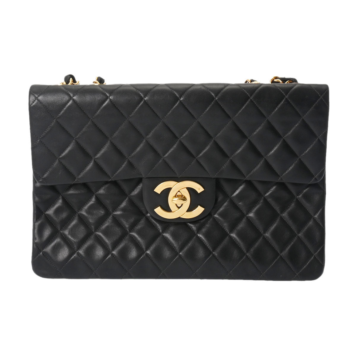 CHANEL シャネル デカマトラッセ  34cm チェーンショルダー 黒 ゴールド金具 A01094 レディース ラムスキン ショルダーバッグ ABランク 中古 