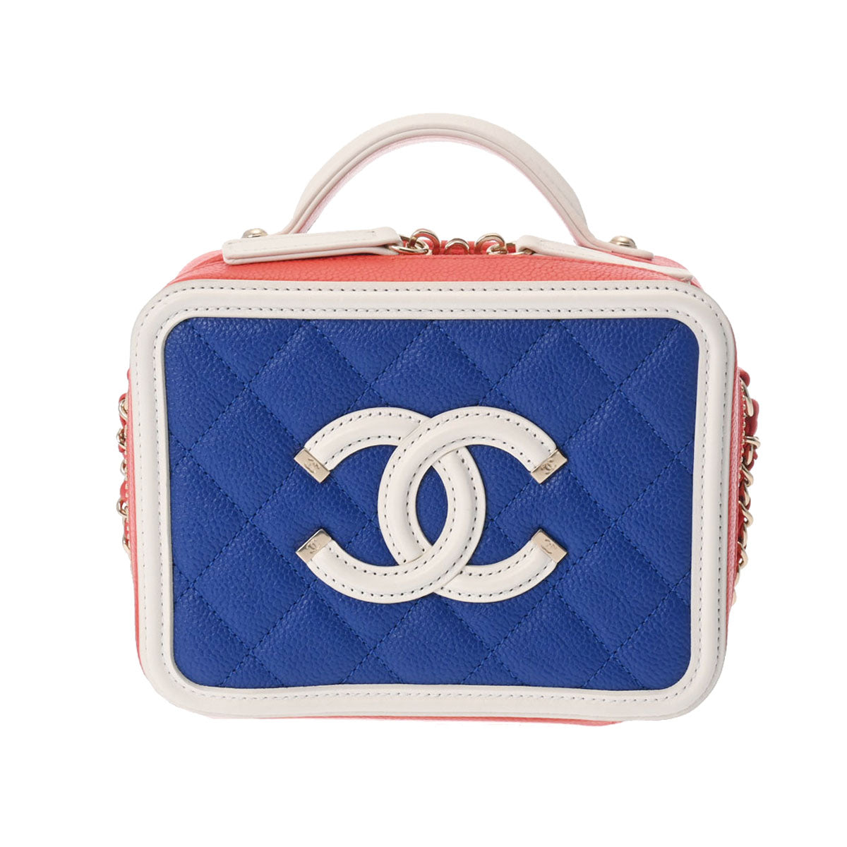 CHANEL シャネル CCフィリグリー スモールバニティ  オレンジ/白/ブルー シャンパンゴールド金具 A93343 レディース キャビアスキン 2WAYバッグ Aランク 中古 