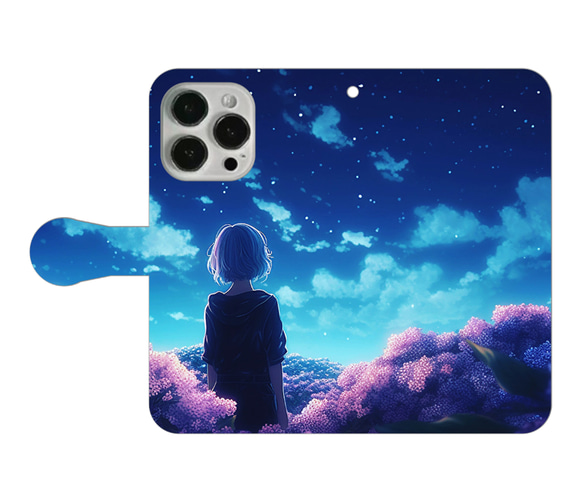 【多機種対応】『夜に馳せる』スマホケース / iPhoneケース　※iPhone14対応 幻想的 空 雲 かわいい 星空