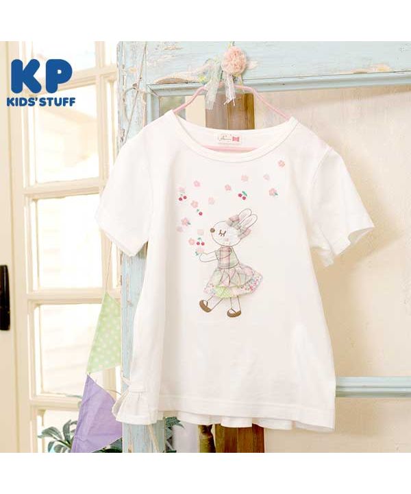 ケーピー/KP(ケーピー)チェックのmimiちゃんアップリケ半袖Tシャツ(140～160)